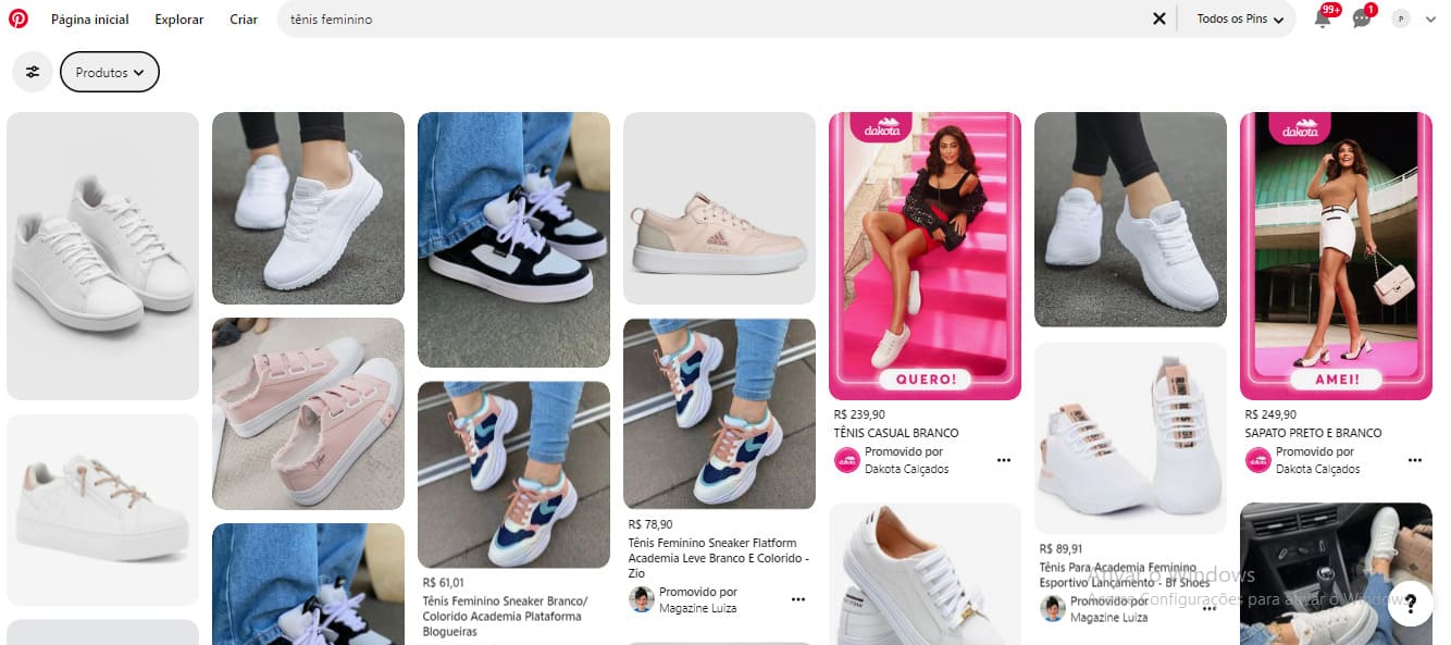 Como ganhar dinheiro com o Pinterest: Atraia tráfego para o seu site ou loja online (captura de tela do feed do Pinterest demonstrando produtos do Pinterest Shopping).