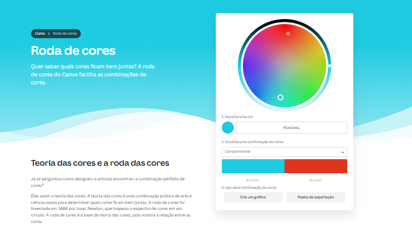 Aprenda a criar no Canva, de forma simples a paleta de cores da sua marca (print de tela do ferramenta roda de cores do Canva)